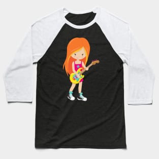 Rock Girl, Orange Hair, Guitar Player, Band, Music Baseball T-Shirt